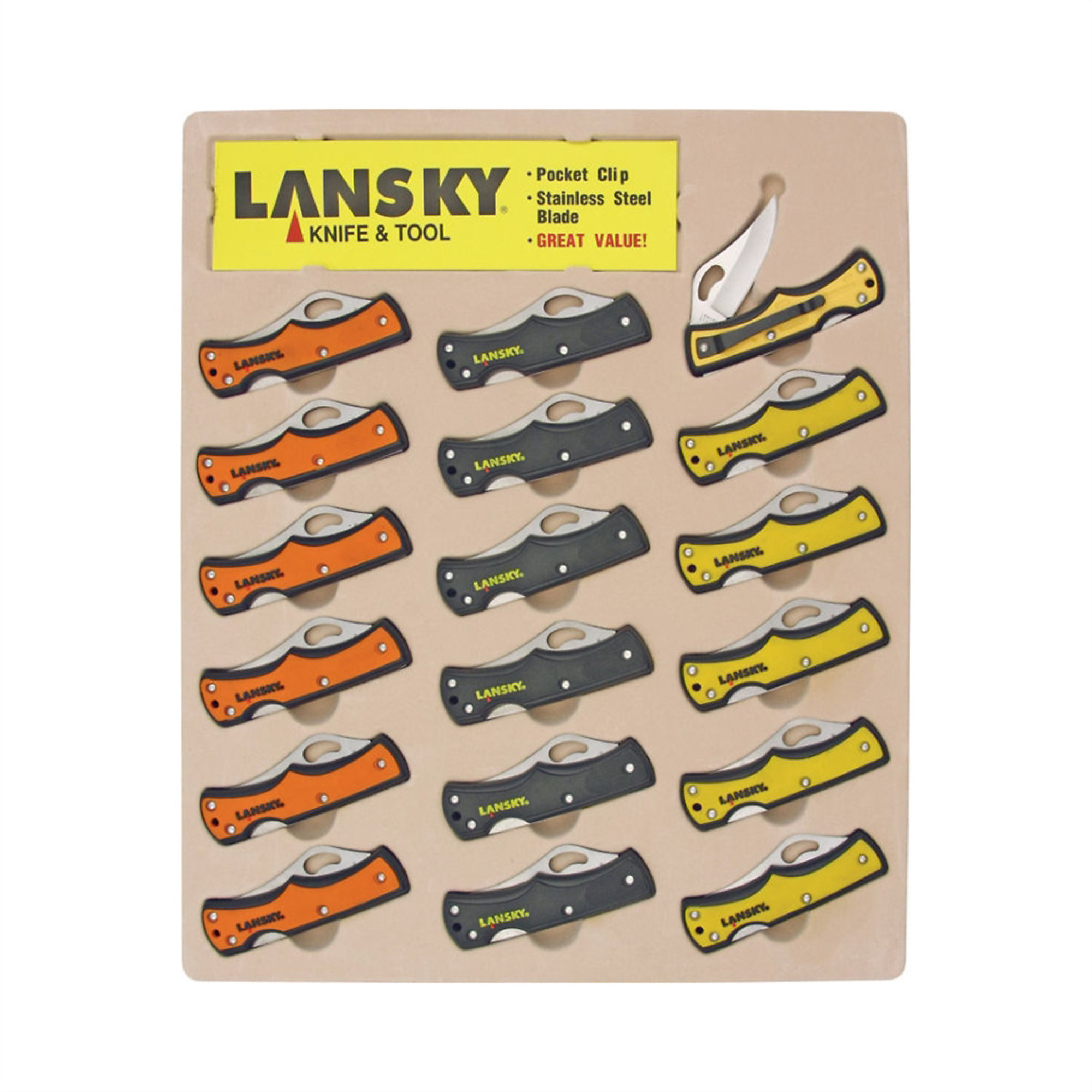 Lansky Sharpeners Small Lockback Knife Display — 18-Piece, 3.25in. Stainless Clip Blade, Model# LANLKN045